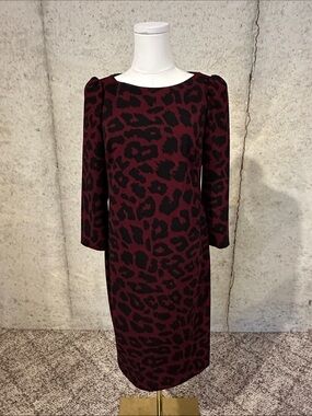 Calvin Klein Burgundy Leopard Print Dress Long Sleeve Mob Wife Size 8